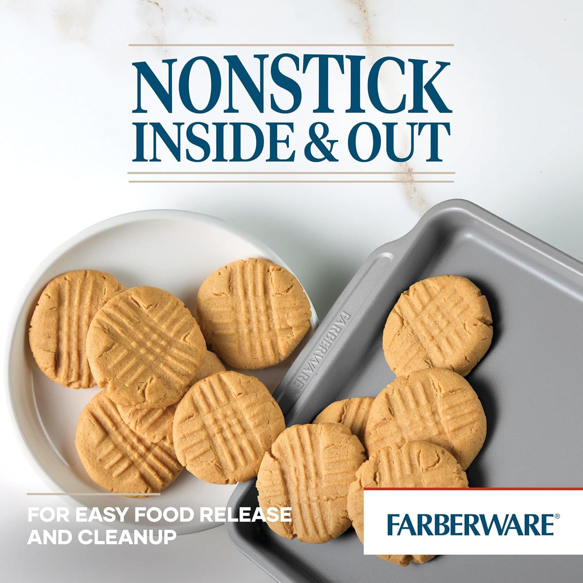 Farberware Steel Nonstick Baking, Includes Cookie, Loaf/Meatloaf, Cake Pan, 4 Piece Non Stick Bakeware Set, Gray