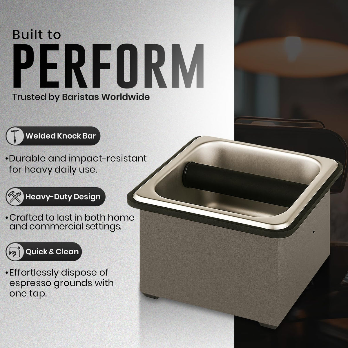 Rattleware Stainless Steel Knock Box – Heavy-Duty Espresso Puck Disposal Bin with Welded Rubber Bar – Perfect for Coffee Bar Accessories, Café, Restaurant, or Home Use (6" x 5.5" x 4")
