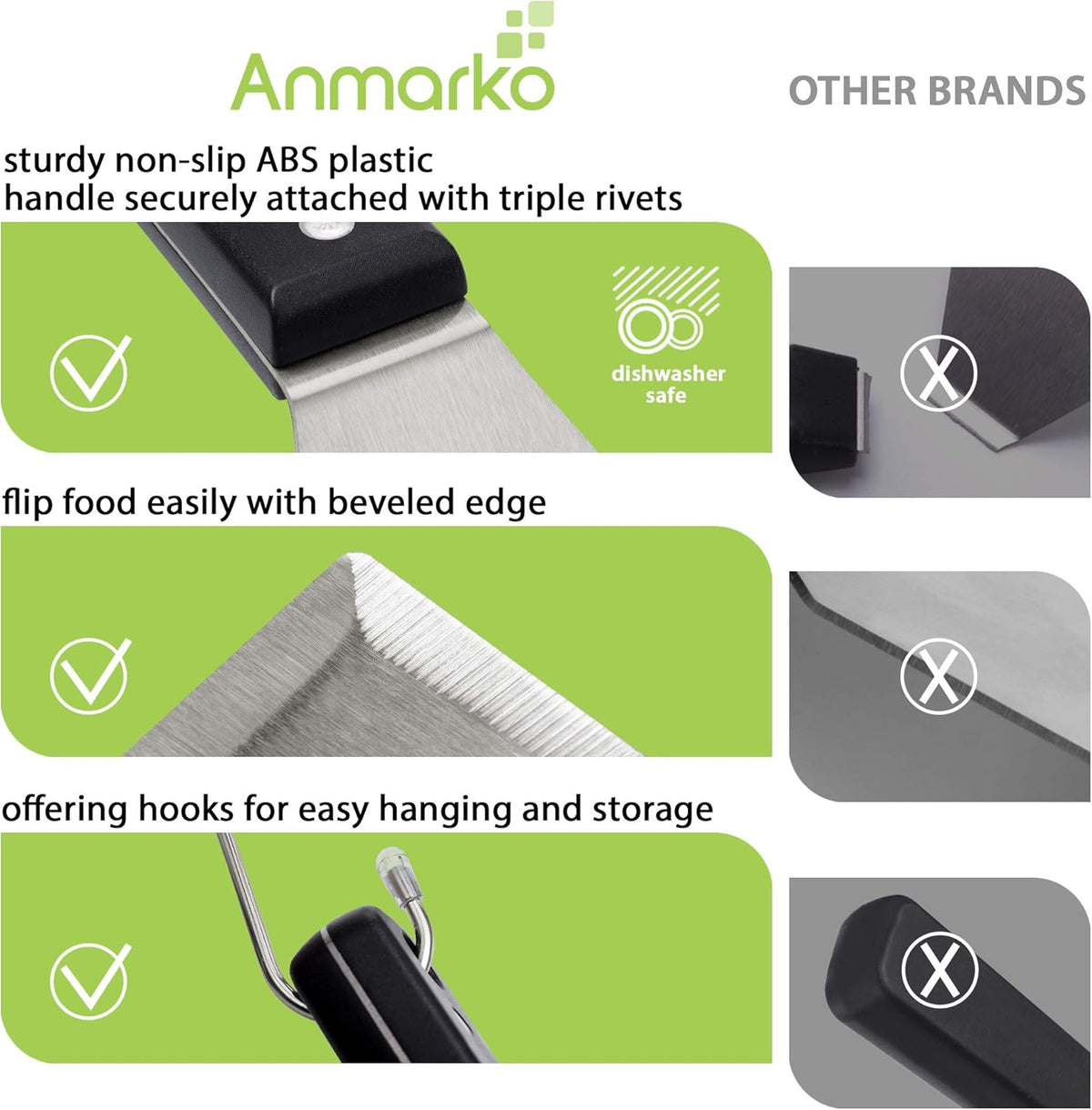 Anmarko Metal Spatula Set Stainless Steel and Scraper - Professional Chef Griddle Spatulas Set of 6 - Heavy Duty Accessories Great for Cast Iron BBQ Flat Top Grill