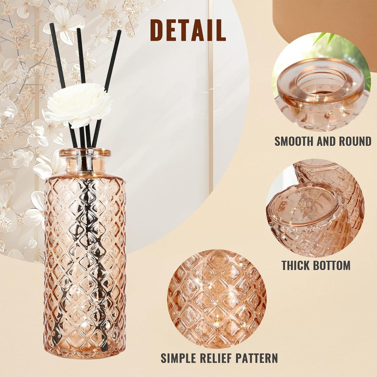 Glass Flower Vase, Amber, Aromatherapy Bottle, Small Vase, 6 Sets, Simple Style, Centerpieces for Table, for Home Decoration, Anniversary, Wedding