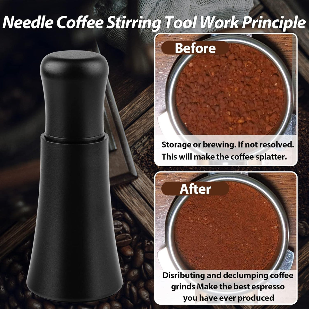 WDT tool, Espresso Distribution tools, 10 x 0.35mm 304 Stainless Steel Needles Installed with 10 Extra needles for Espresso Stirrer Replacement, Aluminum Alloy Handle with Stand (Matte black)