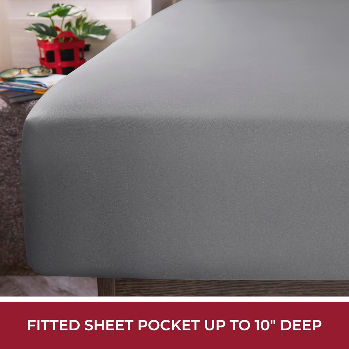 Mellanni RV Short Queen Sheets - 4 PC Iconic Collection Bedding - Hotel Luxury, Extra Soft, Cooling Bed Sheets - Deep Pocket up to 10 inch (RV/Short Queen, Gray)