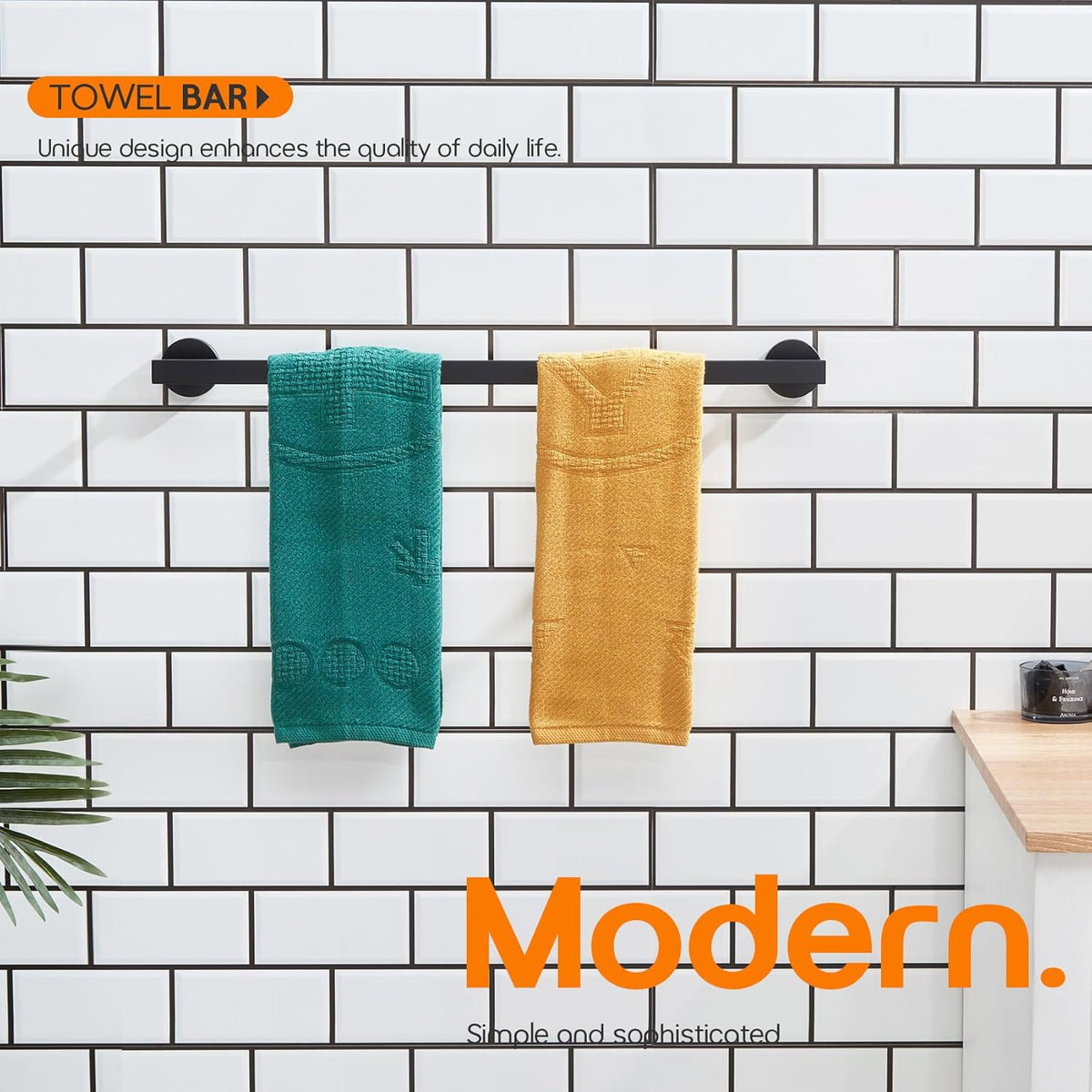 24 Inch Bathroom Towel Bar Bath Towel Rack Kitchen Towel Holder Towel Rails Wall Mounted SUS304 Stainless Steel 2 Pack Matte Black AN4001MB-L24-P2