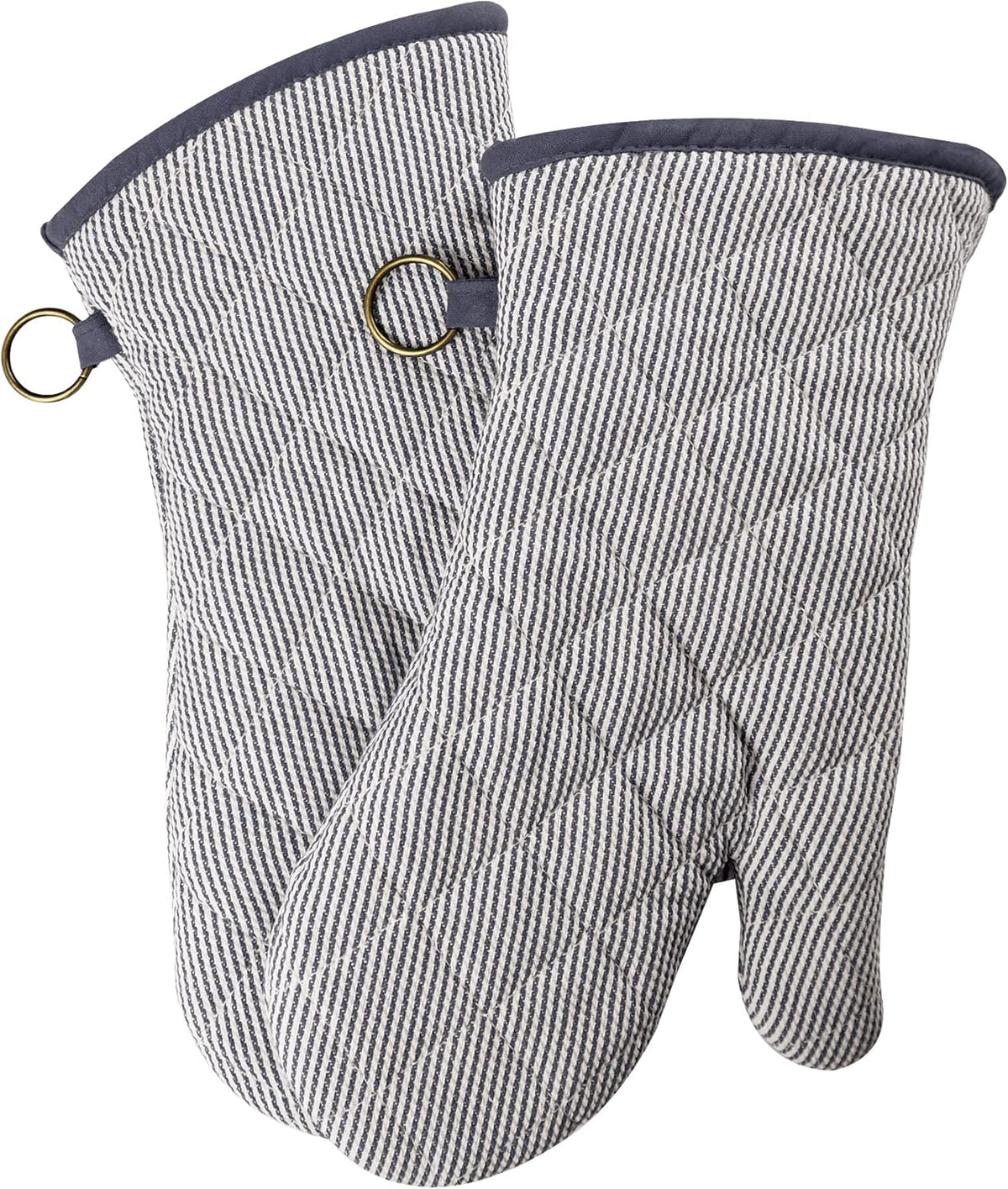 1 Pair Yarn Dyed Oven Mitts 100% Cotton Heat Resistant 470 Degree Gloves Men Women Cooking Baking Barbecue BBQ Microwave Crafting Machine Washable Pot Holders Mittens (Grey)