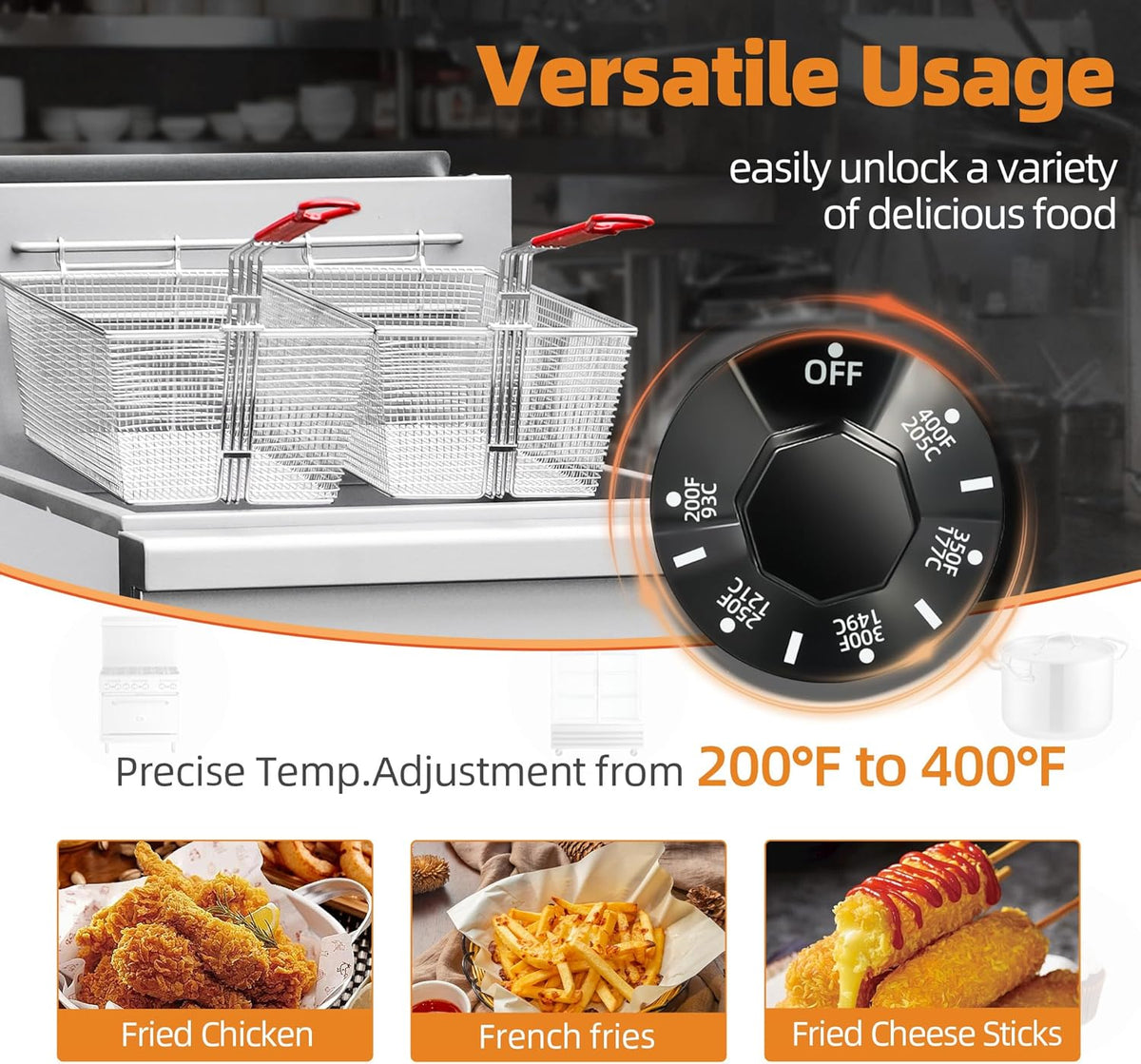Commercial Open Pot Fryer with 2 Baskets, 100000 BTU 40-50 Lbs Oil Capacity Natural Gas Fryer, Only Commercial Use Stainless Steel Deep Fryer for Restaurants, Food Trucks-Floor Standing
