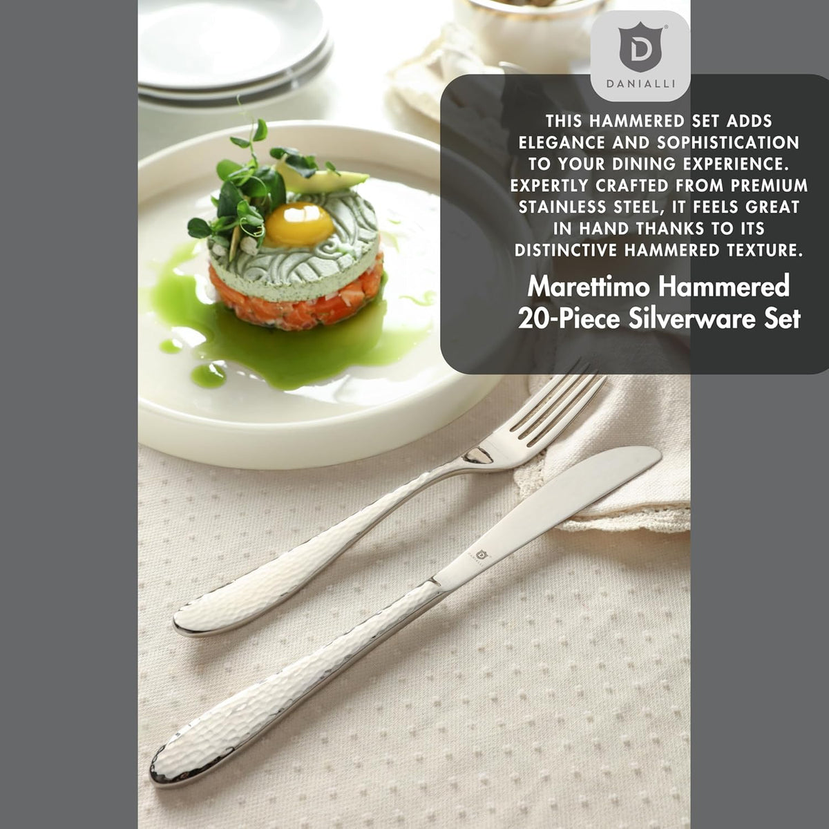 Hammered Silverware Set | Premium 18/10 Stainless Steel Flatware Service for 4 | Heavy-Duty & Dishwasher Safe | Built to Last (20-Piece, Marettimo Hammered)