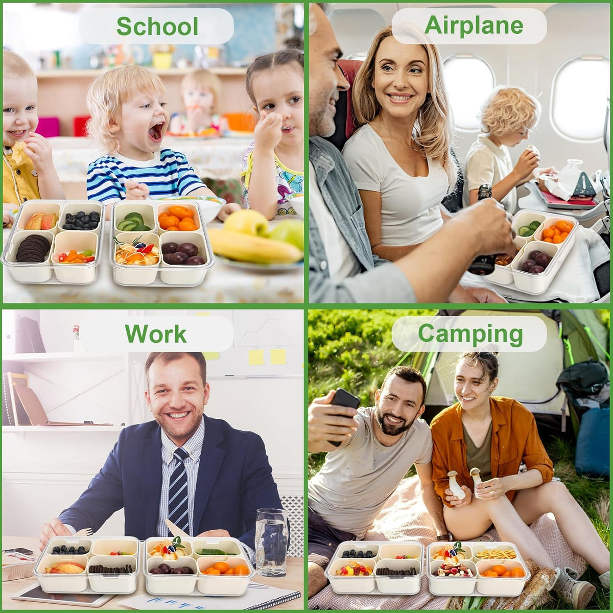4 Compartment Snack Box Container Tray, Divided Serving Tray with Lid, Mini Small Snackle Box, Portable Charcuterie Container for Party, Picnic, Travel, Food Platter for Snack, Fruits, Veggies, 2 Pack