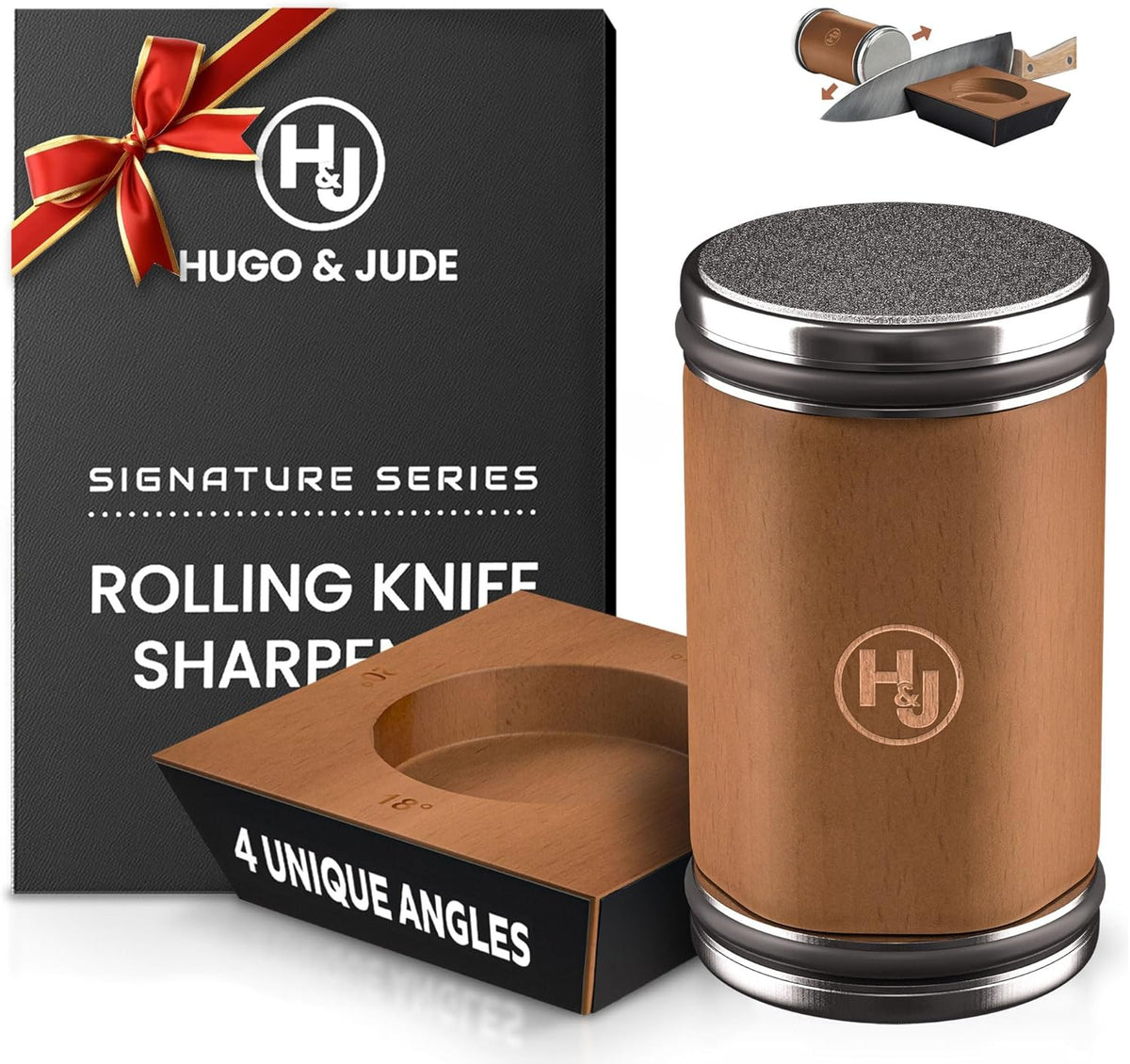 Hugo & Jude Premium Rolling Knife Sharpener - Sharpening Made Easy - Ergonomic Diamond Rolling Wheel Sharpener, 15/18/20/22° Magnetic Angles for Kitchen Knife Sharpener- Kitchen Gadgets & Gifts