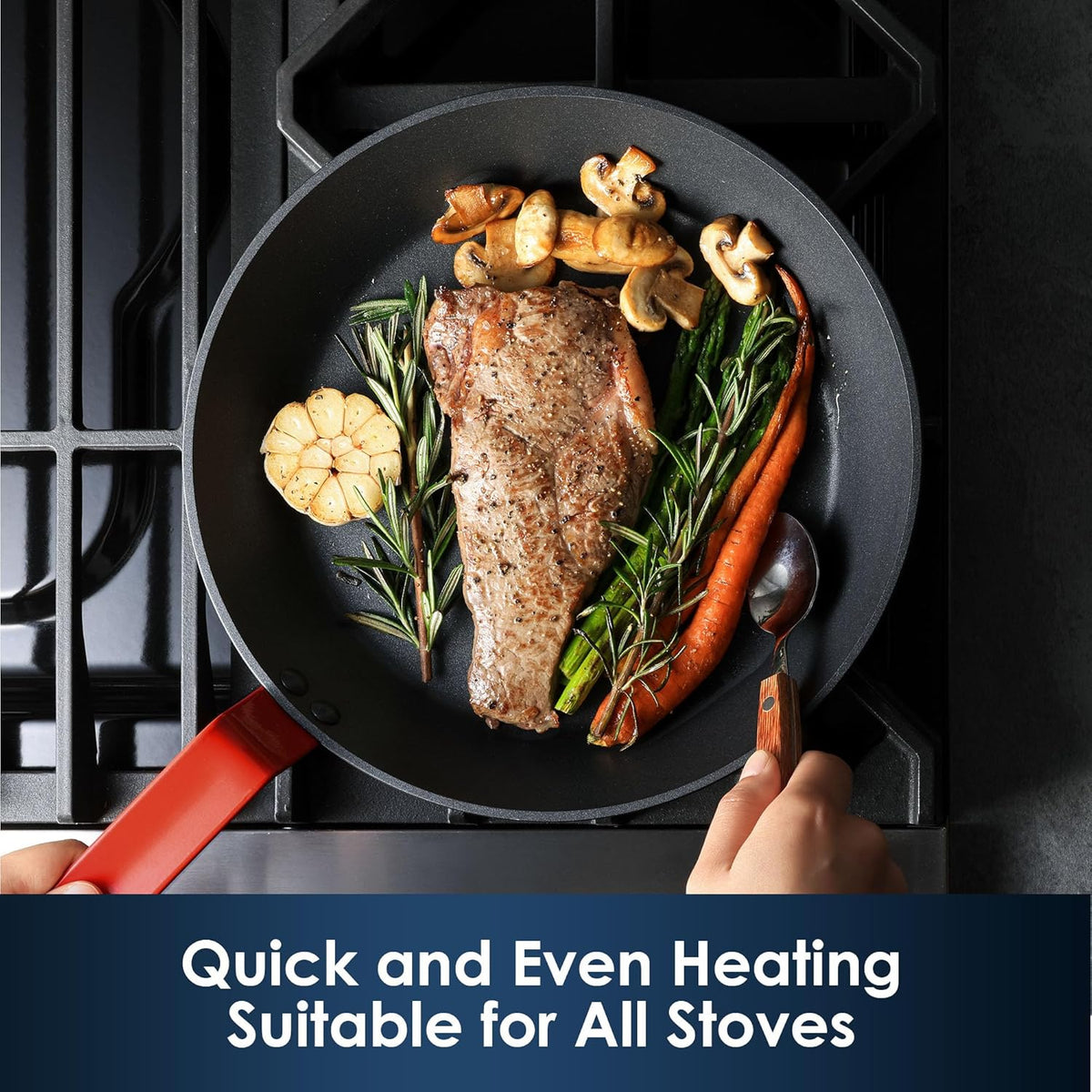 SENSARTE Nonstick Frying Pan Set 2-Piece, Oven Safe Skillets with Swiss Coating, Induction Compatible Chef Pan Set, Dishwasher Safe Cooking Pans, PFOA PFOS Free, 8 and 10 Inch