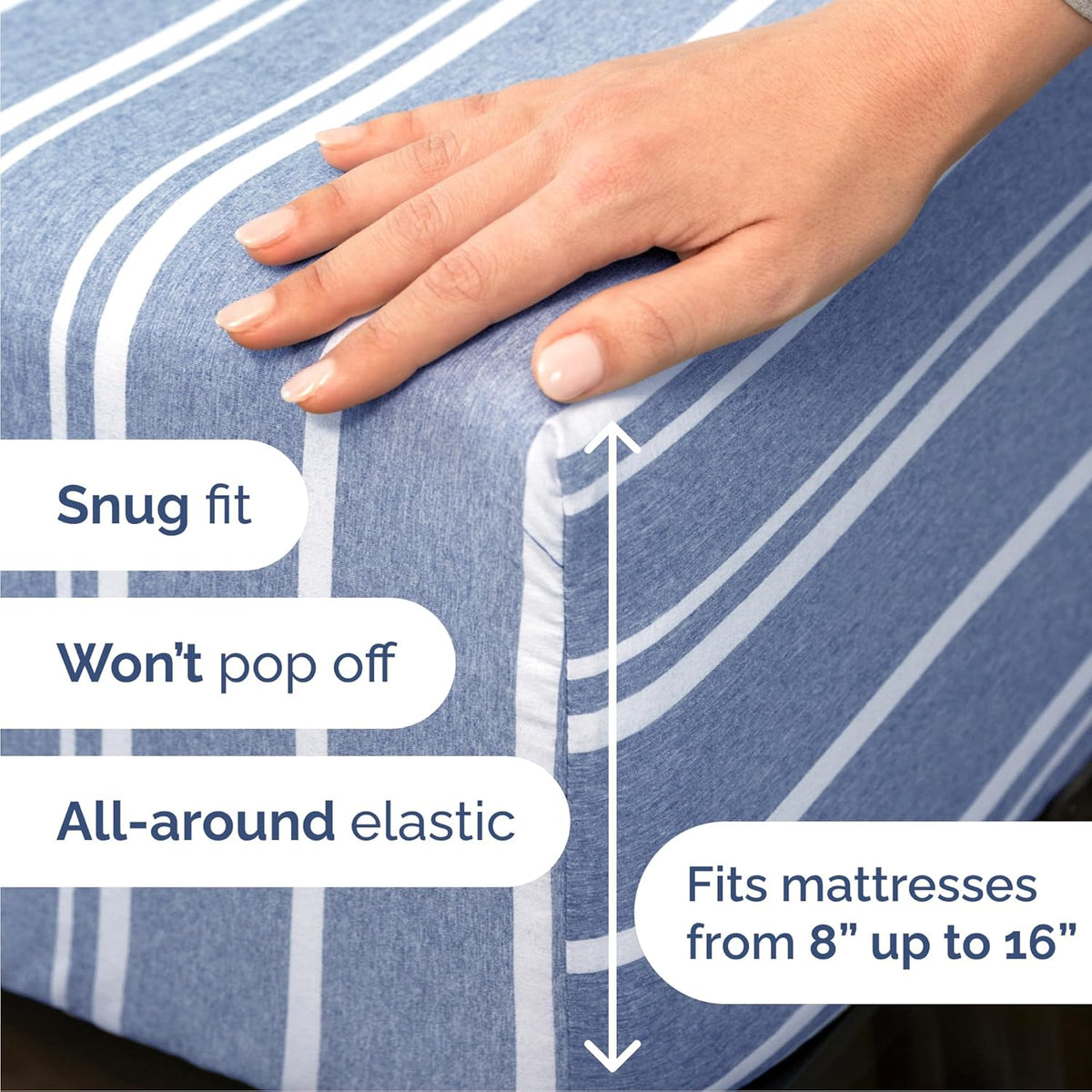 Cal King Size 4 Piece Sheet Set - Comfy Breathable & Cooling Bed Sheets Set - Hotel Luxury Bedding for Women, Men, Kids, Teens, Boys & Girls - Deep Pockets & Wrinkle Free - Oeko-Tex - Blue Stripes 3