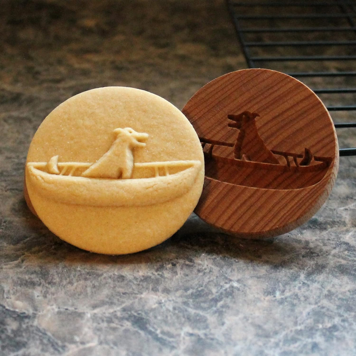 Wood Cookie Stamp, 2.5 Inch (Boating Dog CS-067)