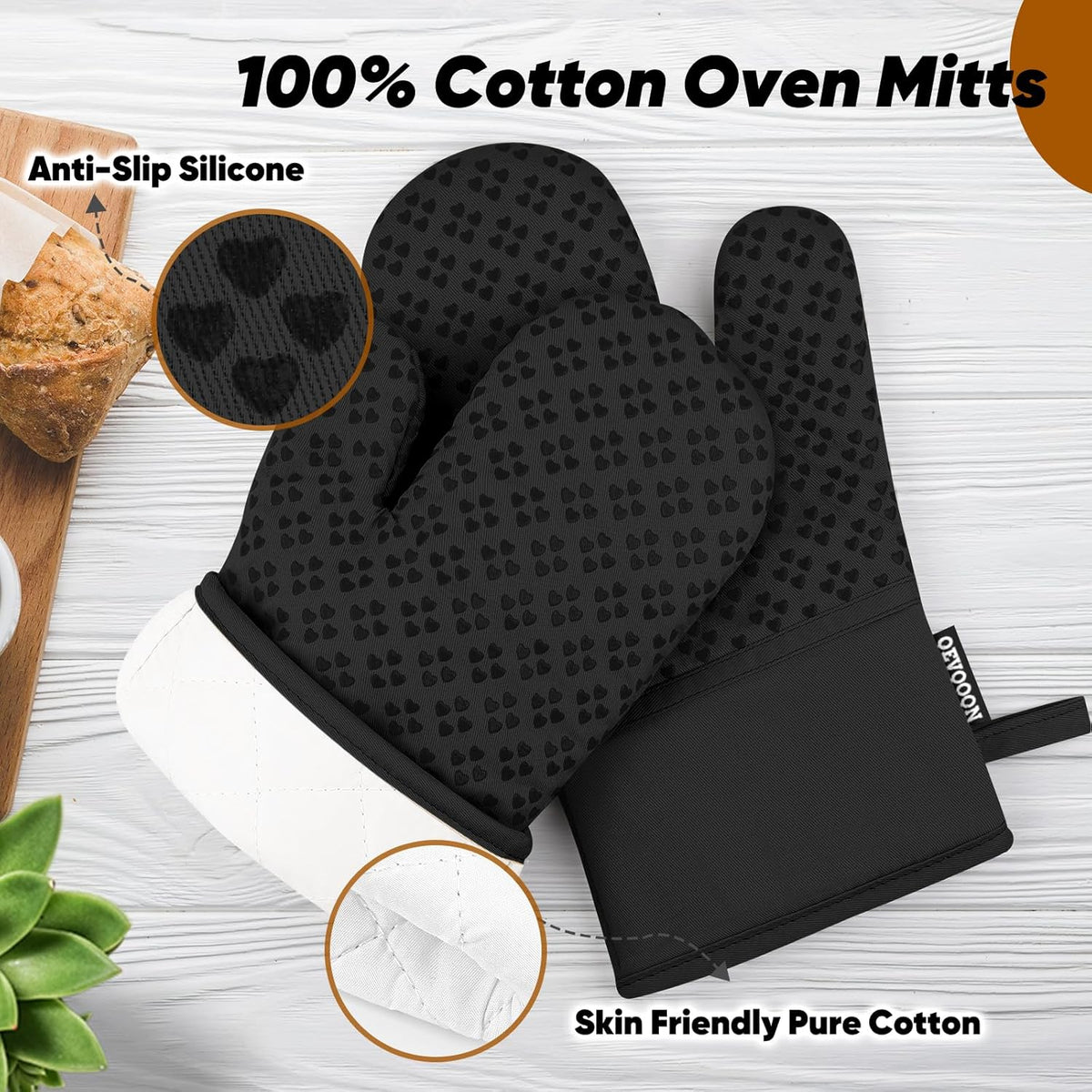 Oven Mitts and Pot Holders 4 Sets, Heat Resistant 500 ℉ Oven Mitt and Pot Holder,Oven Glove&Potholders with Non-Slip Silicone Surface,Kitchen Essentials for Cooking/Baking/BBQ-Black