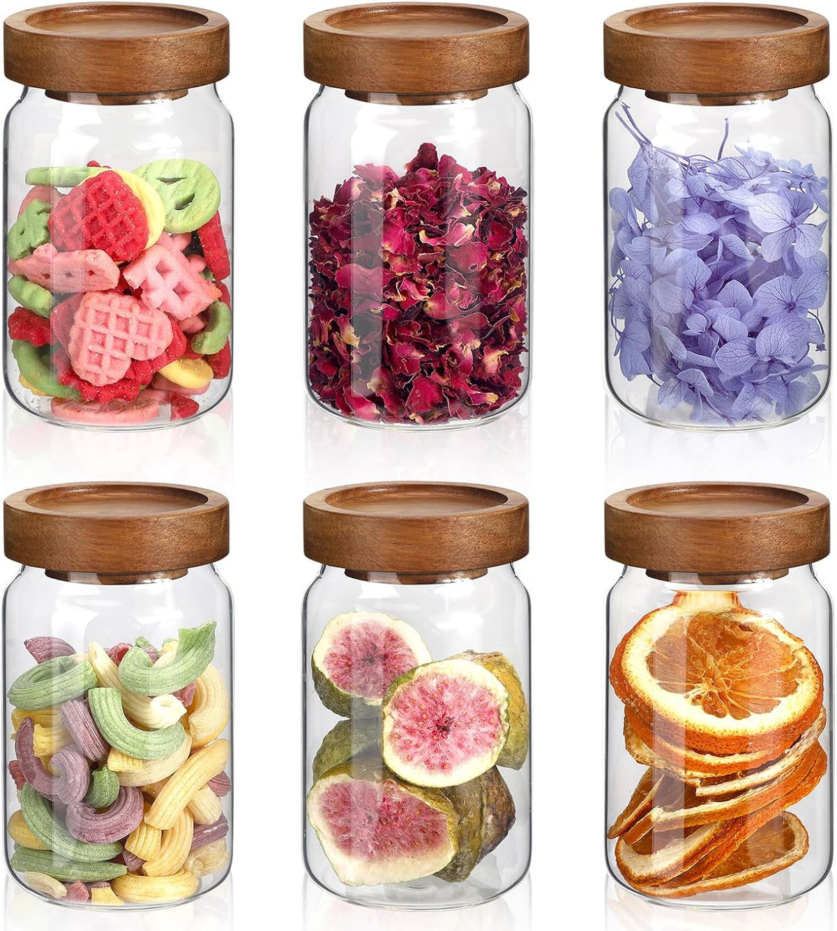 Small Glass Jars with Airtight Lid Spice Jar Round Food Storage Canister Clear Glass Seasoning Containers Jar for Pantry Sugar Tea Coffee Bean Spice Nuts Cookies Bath Salts (6 * 200ml(6.76oz))