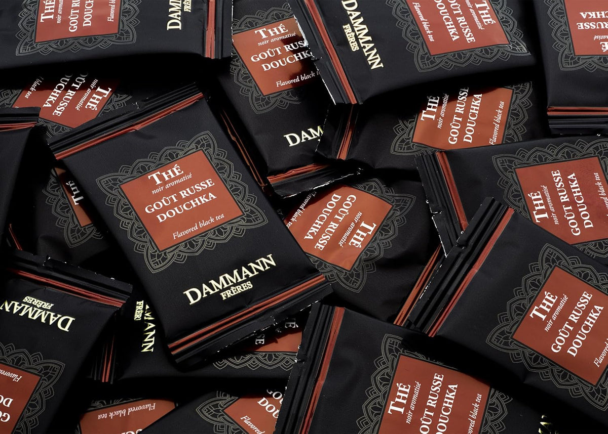 Dammann Freres Satchets, Goût Russe Douchka Tea Bags, Premium Gourmet French Black Tea, Blend Bergamot, Lemon, Orange Flavors, Individually Wrapped, 24 Count (Single Pack)