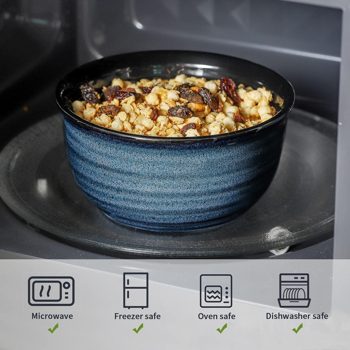 MEKY 20oz Soup Bowls, Stackable and Durable Ceramic Bowls for Kitchen, Elegant Perfect for Pasta, Cereal,Oatmeal, Rice, and Ice Cream, Microwave & Dishwasher Safe,Set of 6, Blue