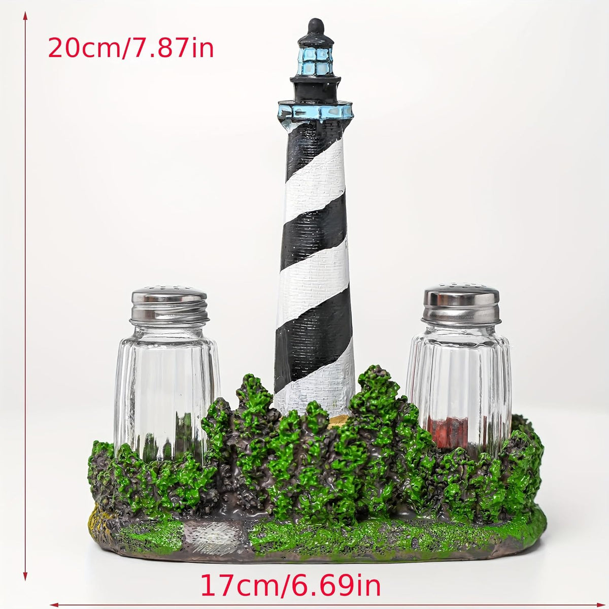 Vintage Farmhouse Salt And Pepper Shakers Set - Salt And Pepper Dispenser with Resin Lighthouse Figurine And Statues Holder - Perfect Kitchen DéCor with Glass Spice Jars