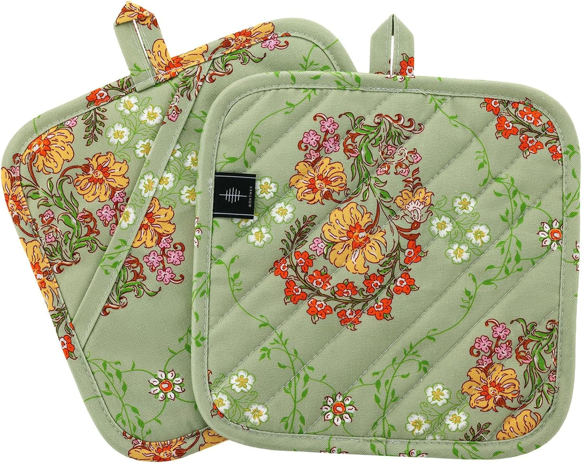 Pot Holders for Kitchen Heat Resistant Hot Pads for Countertops Oven Pot Holders Cotton Potholders for Kitchen Cooking Baking (Sweet Flowers)