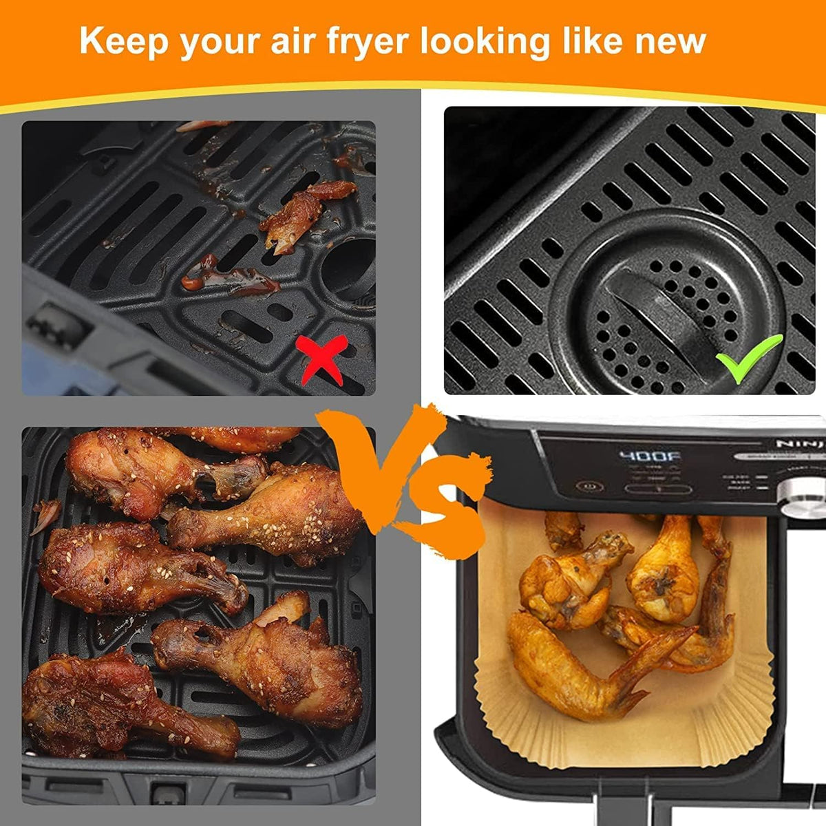Air Fryer Paper Liners for Dual Zone Airfryer, 8.1x5.5 inch Rectangle Disposable Parchment Inserts for Two Drawer Ninja Double Stack XL 8-10 Quart Air Fryers, Food Grade Accessories BPA free