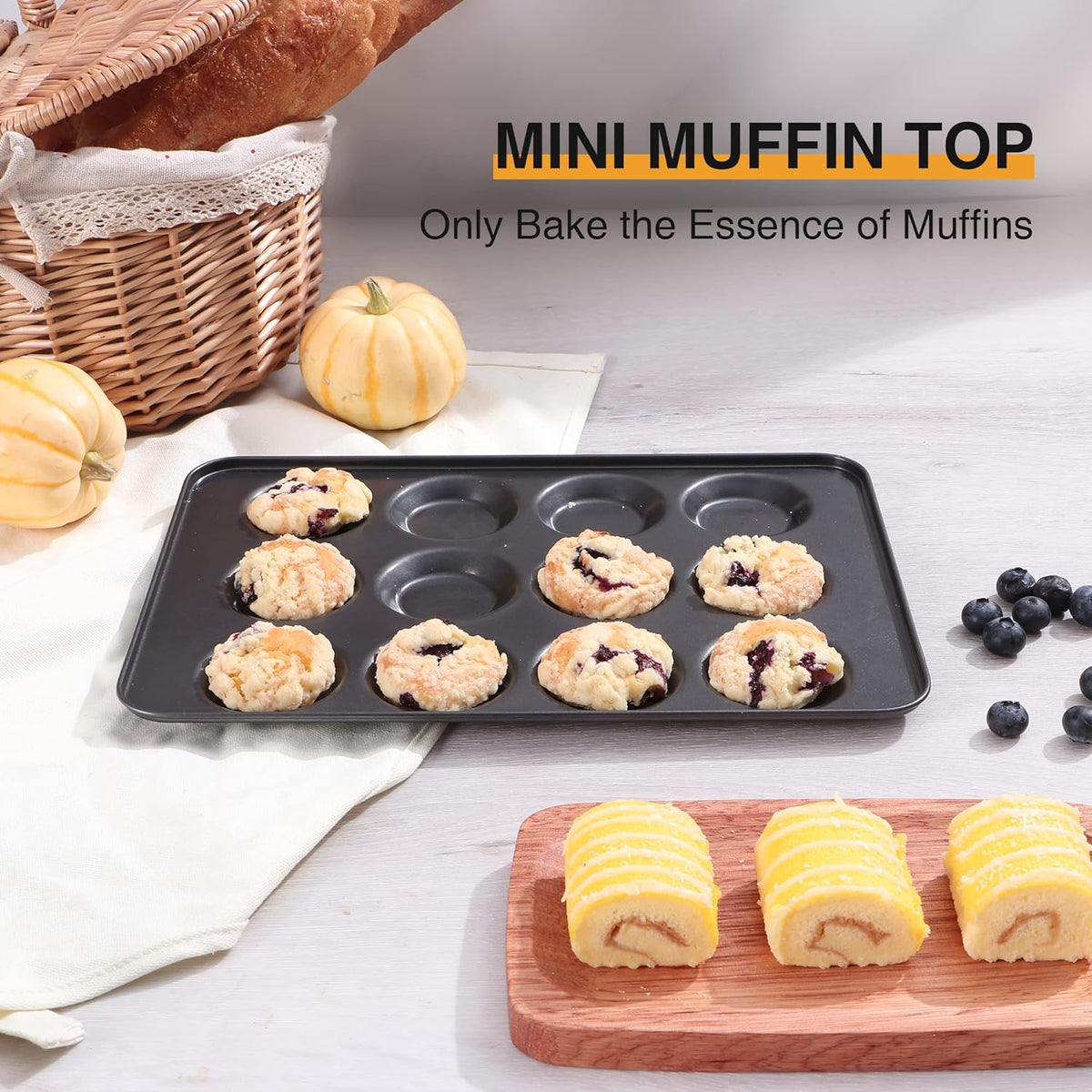HONGBAKE Mini Muffin Top Pan for Baking, Premium 12 Cavity Small Whoopie Pie Pan, Nonstick Yorkshire Pudding Pan for Pansuffin, Moon Pie, Cookies, Dishwasher Safe and Easy to Clean