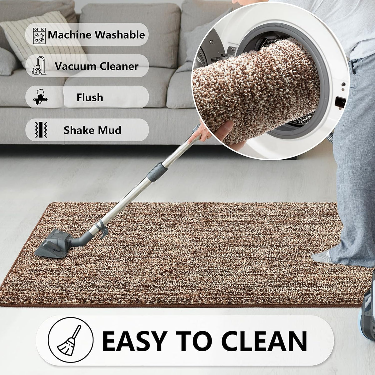 REFETONE Coffee/Brown Doormat, 24'x36', Indoor Non Slip Absorbent Rug for Entryway, Resist Dirt, Machine Washable, Low-Profile, Ideal for High-Traffic Areas, Housewarming Gift