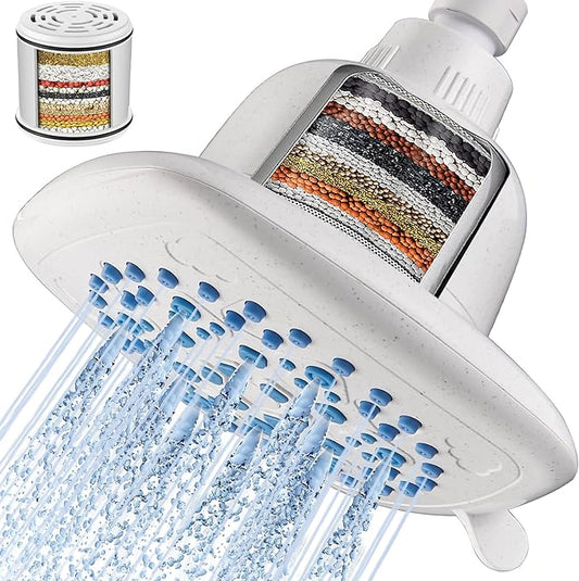 Cobbe Filtered Shower Head, 7 Modes High Pressure Shower Heads - 16 Stage Shower Head Filter for Hard Water for Remove Chlorine and Harmful Substances (Ivory White, 6 Inch Square)