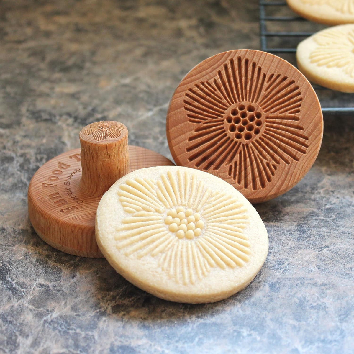 Wood Cookie Stamp, 2.5 Inch (Flower Design CS-121)