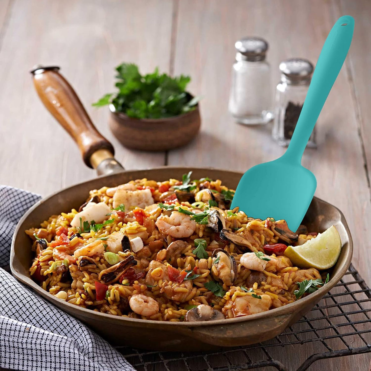Silicone Spatulas Set Turners Tongs Cooking Utensils Set High Heat Resistant Kitchen Scraper Spatulas for Cooking Mixing Baking BPA Free Dishwasher Safe, Aqua Sky
