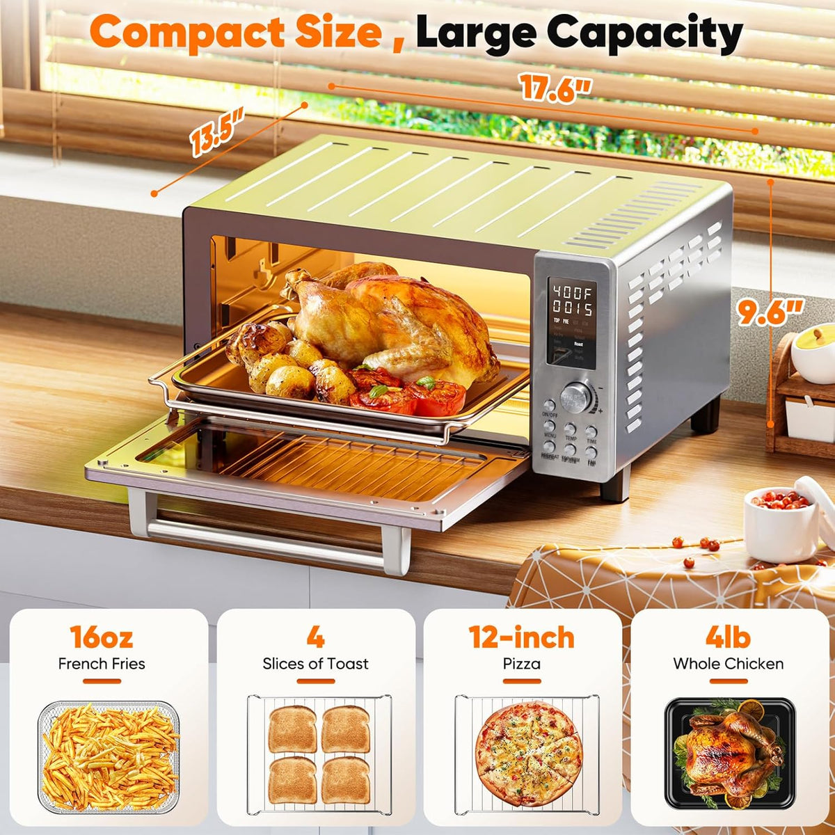 Nuwave Bravo Pro Convection Air Fryer Toaster Oven Combo, 2025 New and Improved, 10-in-1, 50°-450°F Temp Controls, Quick & Even Crisp Technology, 21Qt Capacity, Stainless Steel, PFAS Free