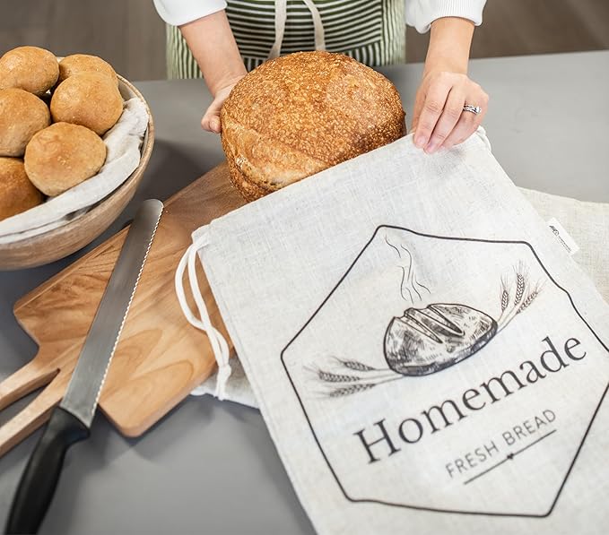 2-Pack XL Linen Reusable Bread Bags for Homemade & Sourdough Breads