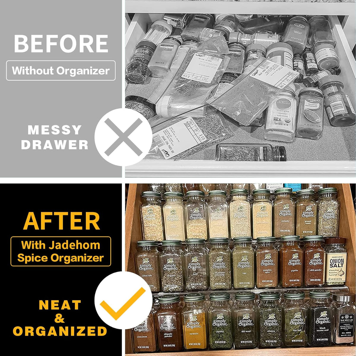 19 x 13 Inches Spice Drawer Organizer, 4 Tier Clear Acrylic Expandable In-Drawer Seasoning Jars Rack, Kitchen Drawer Spice Insert Tray for Cabinet/Countertop