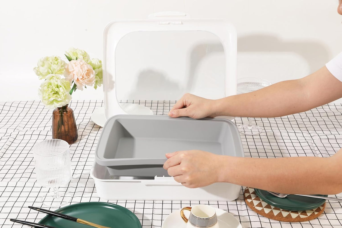 Sunsetbaby Silicone Baking Dish with Handles, Deep Rectangular Bakeware Cake Pan, Compatible with Fancy Panz, for Lasagna, Cake, Brownie or Family Dinner, 12.6 x 9.8 x 2.1 Inch (Grey)