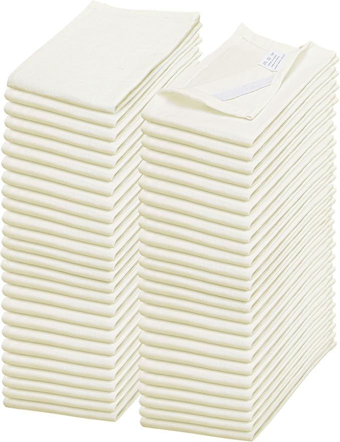 WHITEWRAP Flour Sack Towels| Tea Towel for Crafts| Kitchen Dish Cotton Blank Towel for Embroidery|Baking Bread Proofing Linen Cover| Thick Absorbent Quick Dry| 50Pack 28"x28" Natural