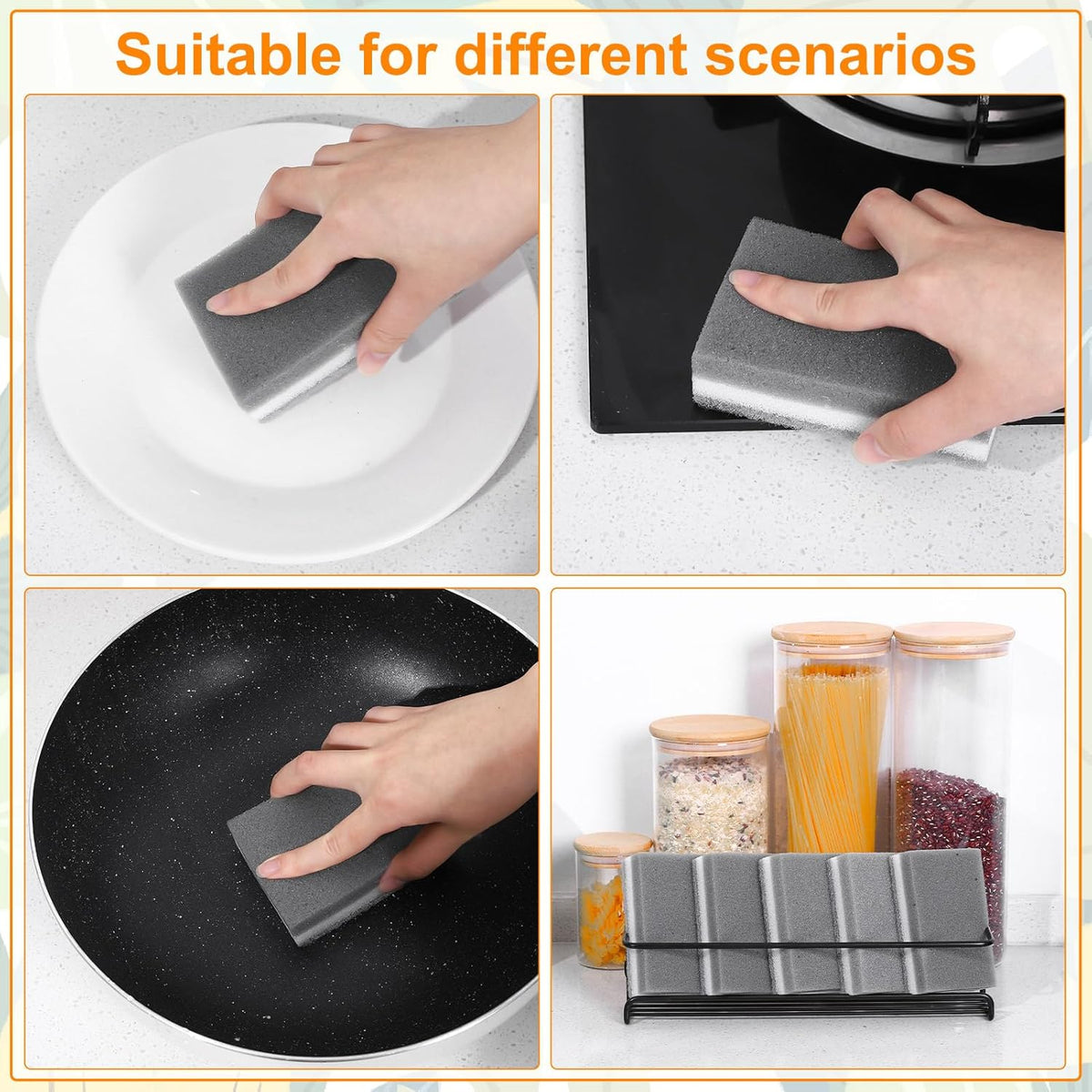 90 Pack Individually Wrapped Sponges Uncompressed Kitchen Dishwashing Non Scratch Scrouing Sponge Bulk for Hotel Car Airbnb Apartments,Gray