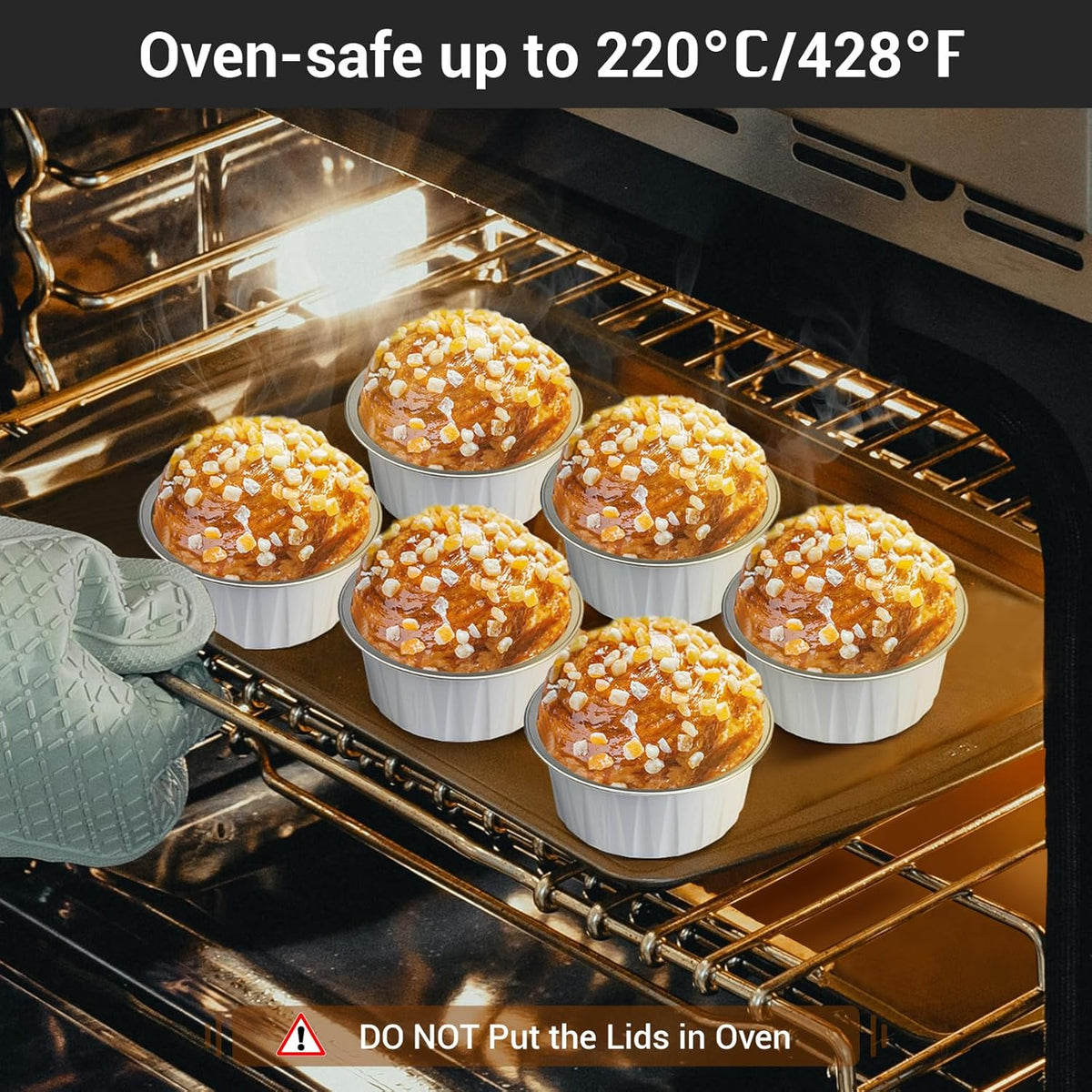 EUSOAR Aluminum Baking Cups, 60pcs 5oz Disposable Mini Foil Cupcake Liners Ramekins Cups with Lids for Baking, Aluminum Dessert Cheesecake Creme Brulee Cups Pan Containers for Oven-White