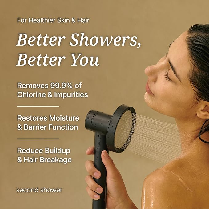 SecondShower Hand Clinically Proven Filtered Shower Head for Skin Health, High Pressure Handheld with NSF Certified Filtration for Hard Water, Natural Vitamin C Shower Filter (Blossom Pink)