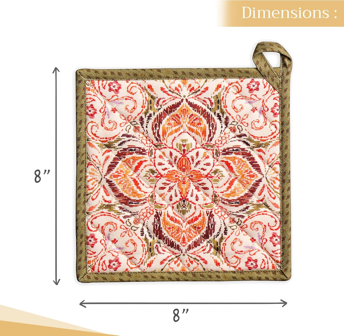 Maison d' Hermine Pot Holders 100% Cotton Heat Resistant Potholders 8" x 8" Hot Pads with Loop BBQ, Cooking, Baking, Grilling, Kitchen, Handling Hot Pans (Pack of 1, Damask)