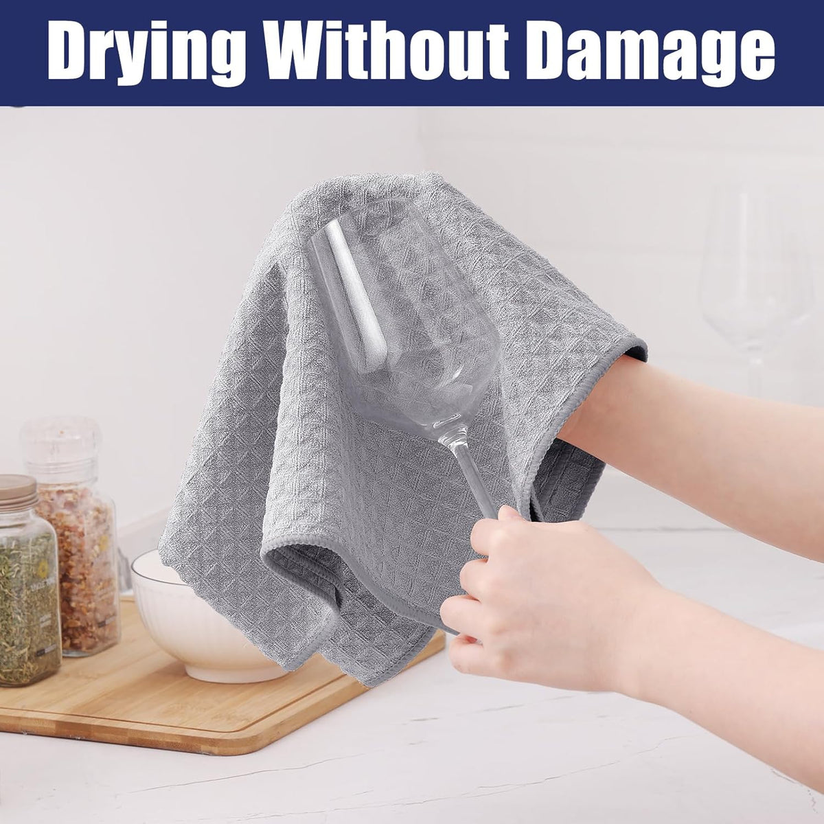 Homaxy Microfiber Waffle Weave Kitchen Dish Cloths, 12 x 12 Inch Ultra Absorbent and Solid Color Dish Towels for Kitchen Fast Drying Dishcloth for Washing Dishes, 8 Pack, Grey