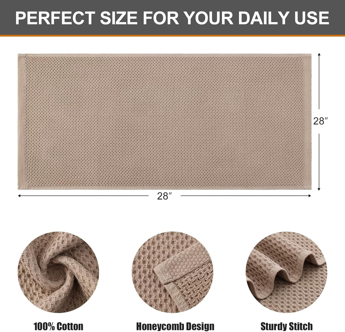 Kitinjoy 100% Cotton Waffle Weave Kitchen Towels, 6-Pack Super Soft and Absorbent Dish Towels for Drying Dishes, Kitchen Hand Towels, 13 in x 28 in, Tan