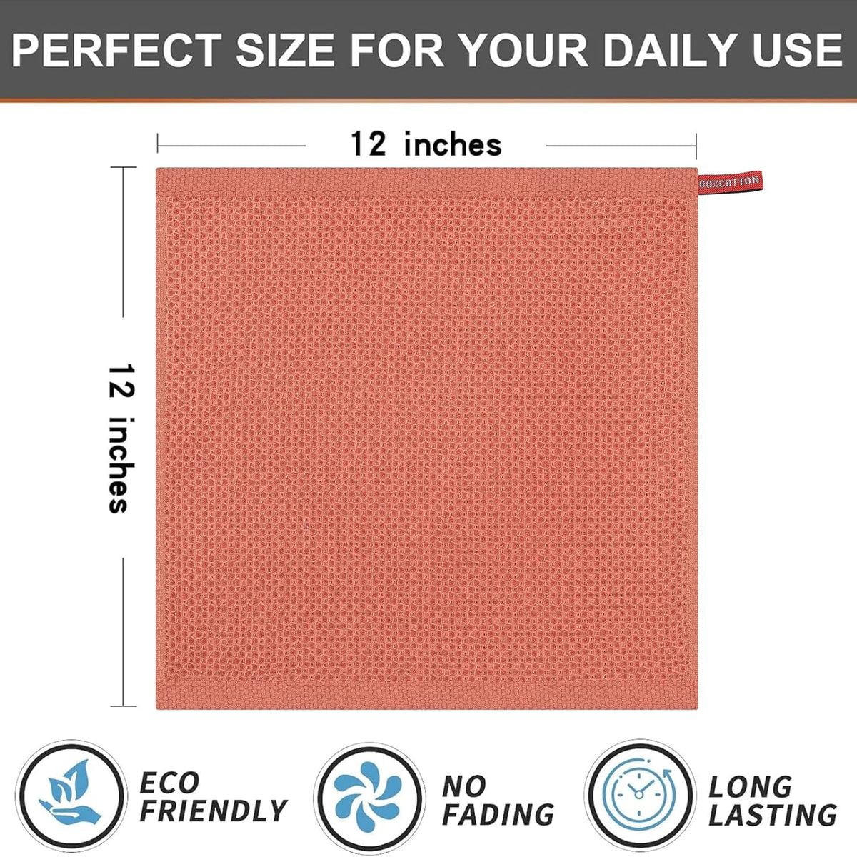Kitinjoy 100% Cotton Kitchen Dish Cloths, 8 Pack Waffle Weave Ultra Soft Absorbent Dish Towels for Drying Dishes Quick Drying Kitchen Towels Dish Rags, 12 X 12 Inches, Coral