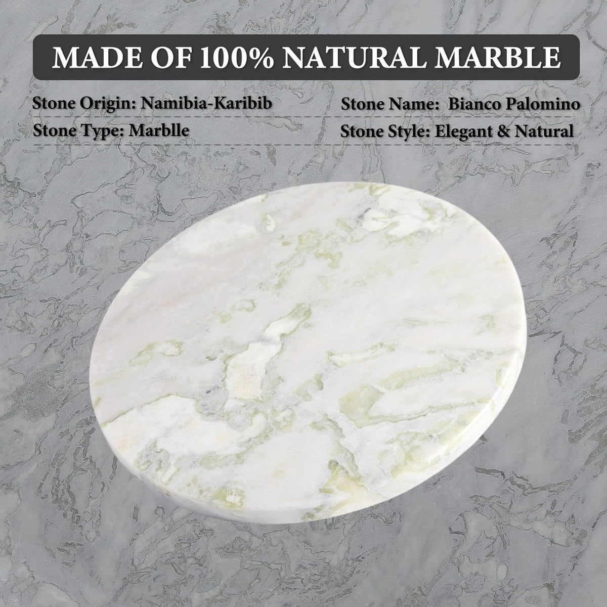 Koville African Natural Marble Cutting Board for Kitchen, 11inch Round Hand Crafted Marble Slab for Cheese, Charcuterie, Pastry Board - Wedding Gift, House Warming Gift