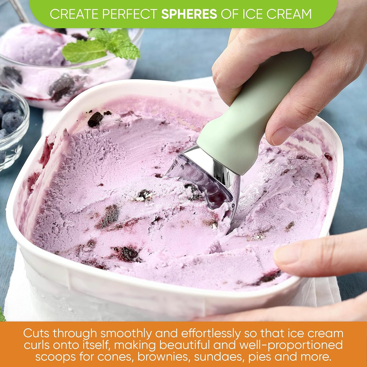 Spring Chef Ice Cream Scoop with Comfortable Handle, Professional Heavy Duty Sturdy Scooper, Premium Kitchen Tool for Cookie Dough, Gelato, Sorbet, Pistachio