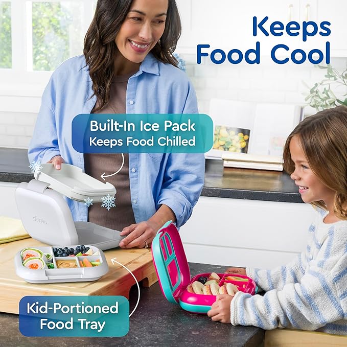 Bentgo Chill Kids Leak-Proof Lunch Box - 4-Compartment Bento Box with Built-In Ice Pack, 3.3 Cup Capacity, PFAS & BPA-Free, Microwave & Dishwasher Safe, Ideal Size for Ages 3 to 7 (Gray)
