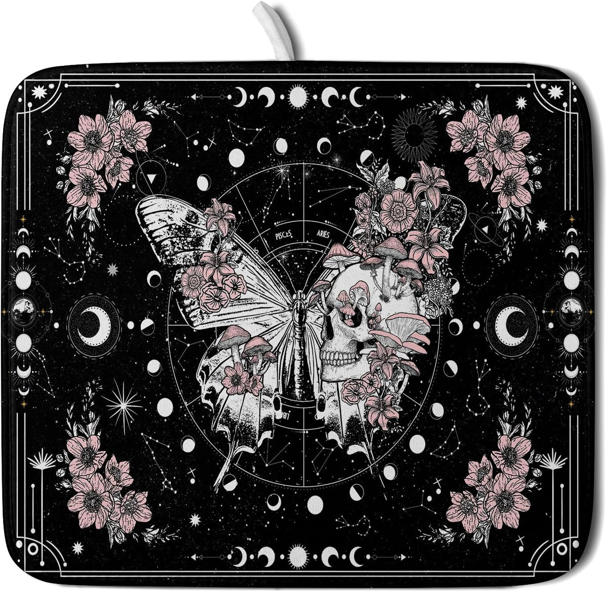 Skeleton Butterfly Dish Drying Mat Black Skull Absorbent Dish Drainer for Kitchen Counter Holiday Decor