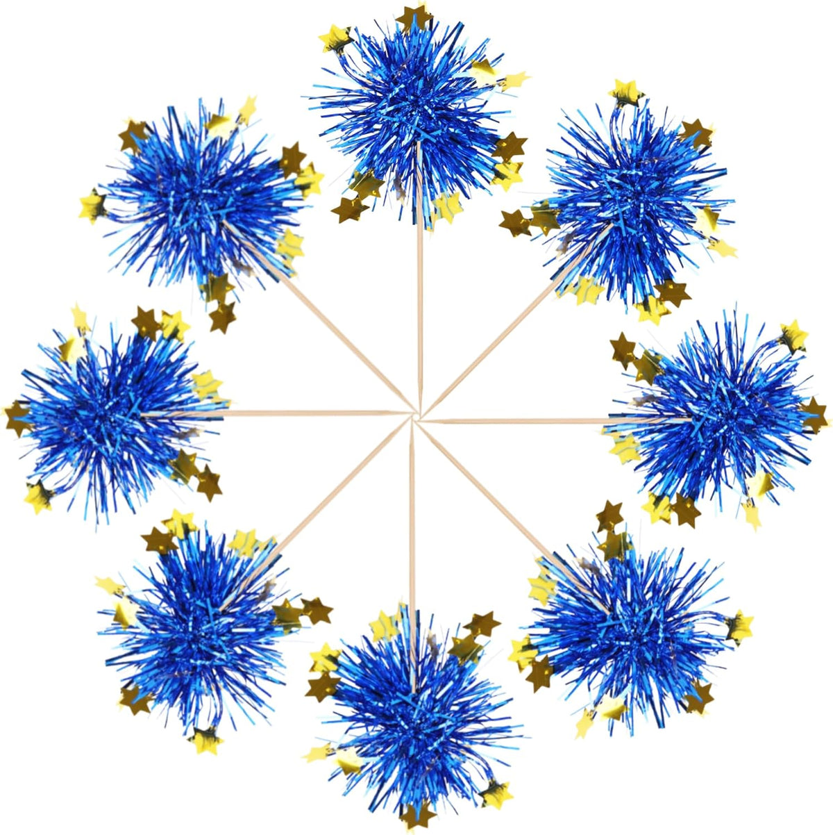 30 PCS Foil Firework Cupcake Toppers Happy Birthday Star Cupcake Picks Sparkle Tinsel Drink Stirrers Cocktail Fruit Toothpicks for Valentine's Day Wedding Birthday Party Decorations Supplies Blue