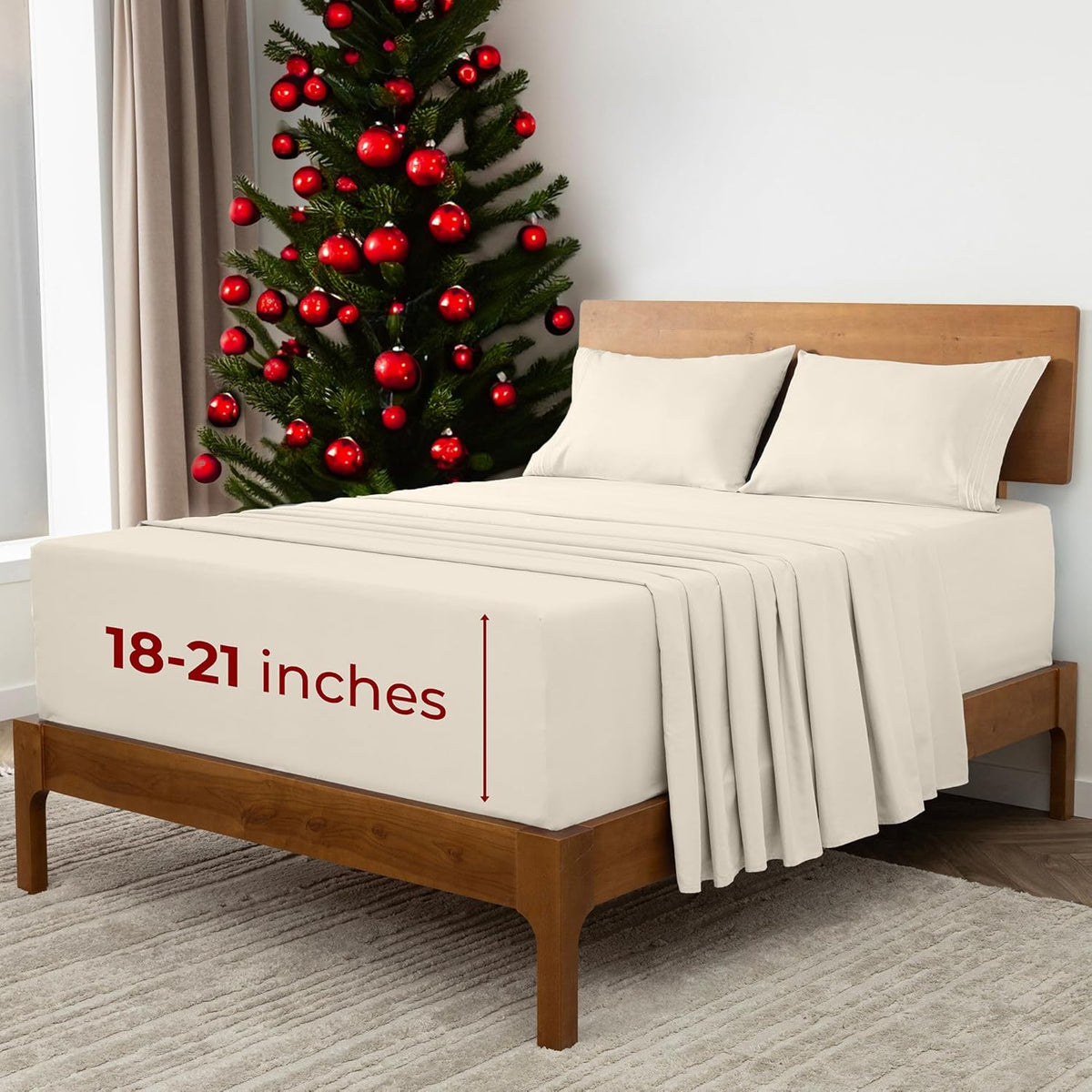 Mellanni Extra Deep King Sheets - 4 PC Iconic Collection Bedding - Hotel Luxury, Ultra Soft, Cooling Bed Sheets - Wrinkle, Fade, Stain Resistant (King, Golden Ivory)