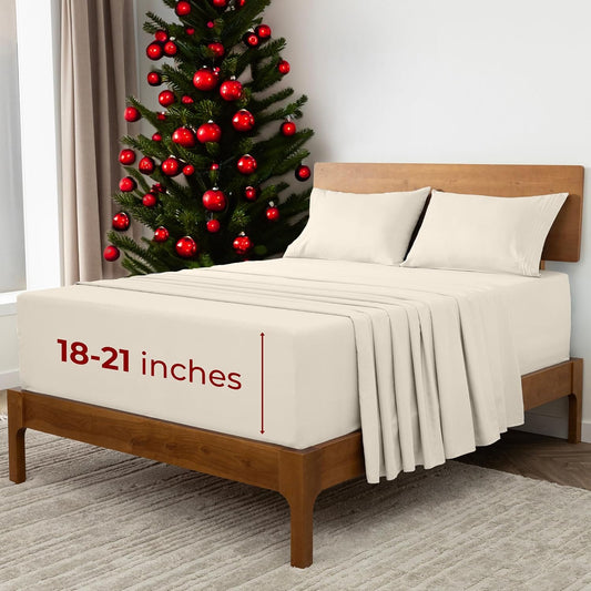 Mellanni Extra Deep King Sheets - 4 PC Iconic Collection Bedding - Hotel Luxury, Ultra Soft, Cooling Bed Sheets - Wrinkle, Fade, Stain Resistant (King, Golden Ivory)