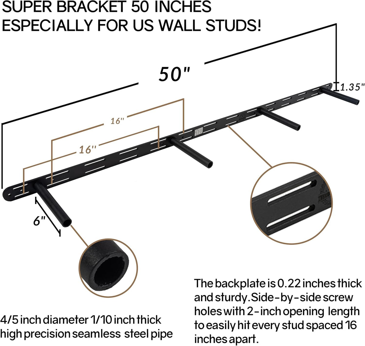 60 inch Black Floating Shelves for Wall 8 -inch deep Set of 2, Heavy Duty Solid Wood Wall Mounted Shelves for Living Room Kitchen with Thickened Hidden Bracket