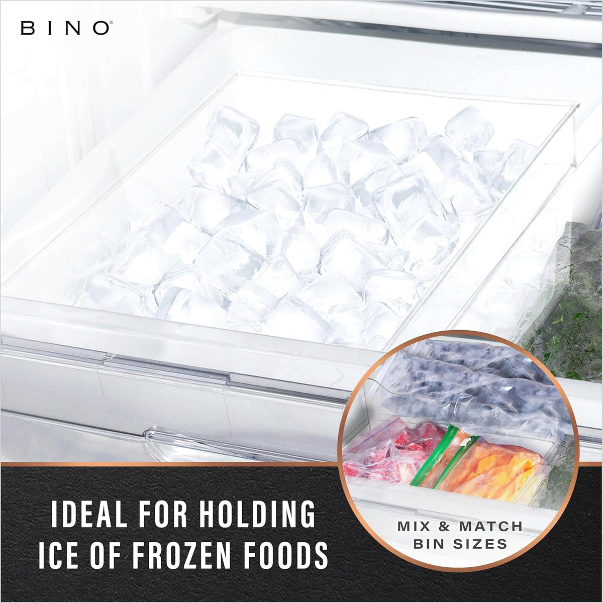 BINO | Plastic Storage Bins, Medium - Shallow | THE HANDLER COLLECTION | Multipurpose Organizer Bins | Kitchen Pantry Organizers and Storage | Clear Containers for Organizing Home | Freezer Organizer