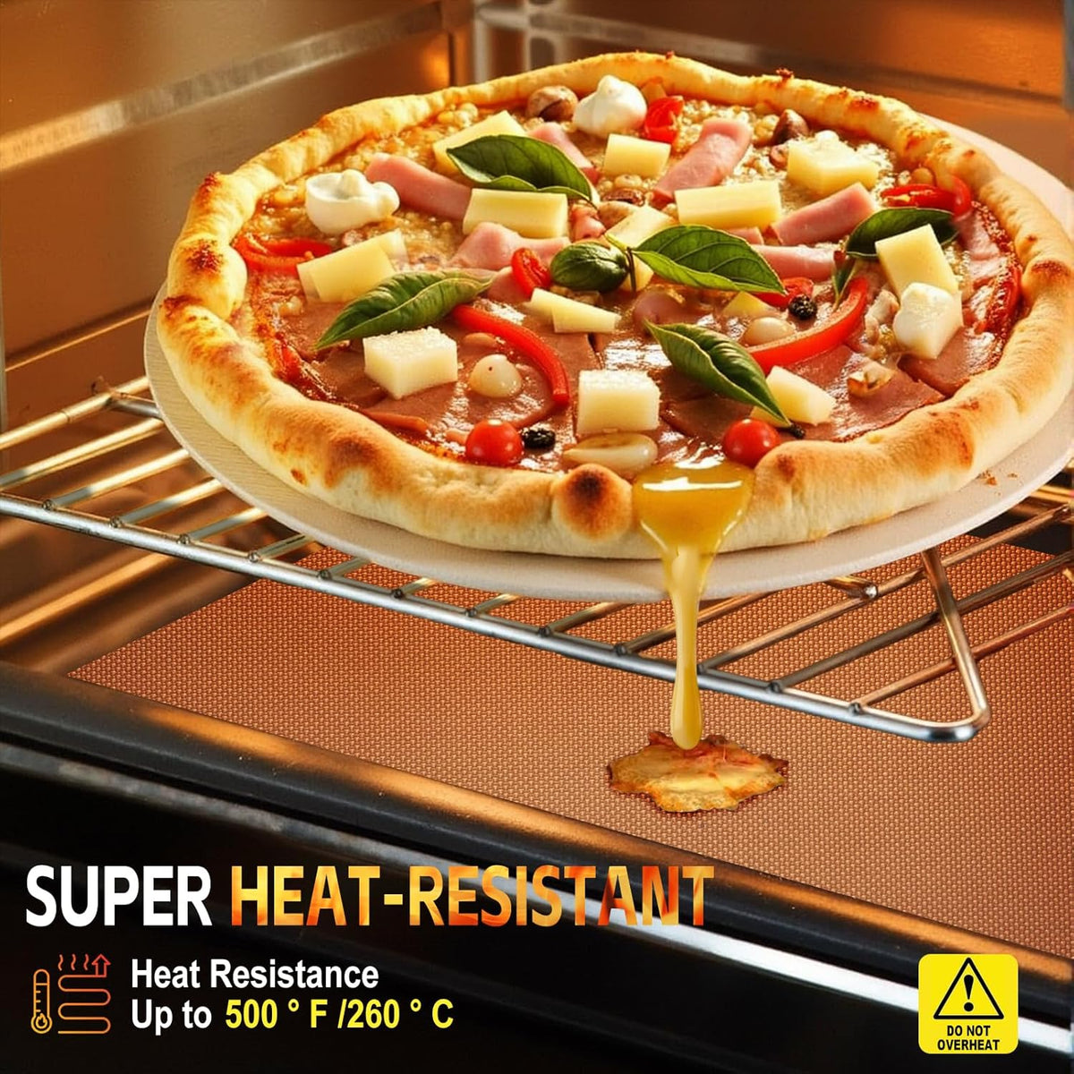 2 Pack Oven Liners for Bottom of Oven, 17"x25" Heavy Duty Non-Stick Oven Liner Mat, Reusable Heat Resistant Grill & Baking Mat, BPA/PFOA Free Roaster Liners, Fits Electric, Gas, Toaster Ovens (Copper)