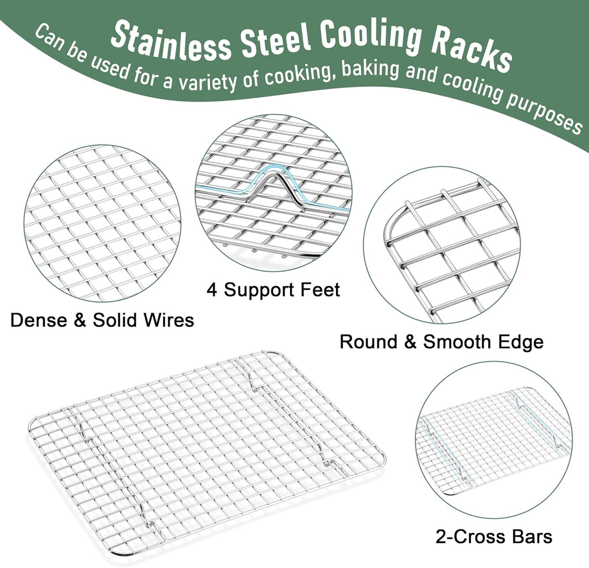 Baking Sheet with Wire Rack Set, Homikit Stainless Steel Quarter Sheet Pan with Grid Cooling Rack for Toaster Oven Roasting, Metal Bacon Cookie Trays Nonstick Jelly Roll Pan, 12" x 10" x 1 Inch